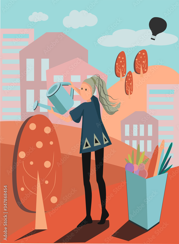 vector image of a girl watering the garden
vector image of a girl watering the garden