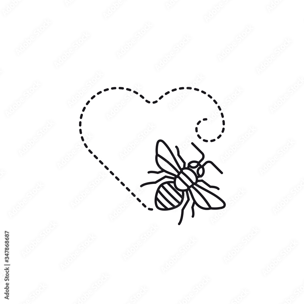 Fotografie Honeybee moving on heart-shaped path vector line icon