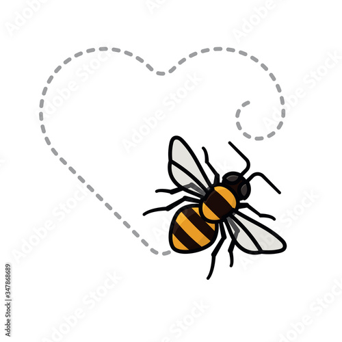 Honey bee moving on heart shaped path  isolated vector illustration  for World Bee Day on May 20