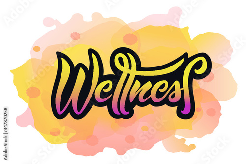 Vector Illustration of Wellness text for logotype, badge, tag and icon. It can be used for packaging design with cosmetics, card, hotel sign board ore shop banner template. Modern calligraphy.