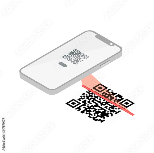 Qr Verification Concept. Mobile phone with a scanner reads the qr code. Machine-readable barcode on smartphone screen. Vector  illustration 