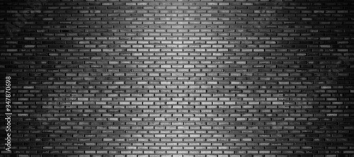 Black and white brick image wide panorama of brick wall background