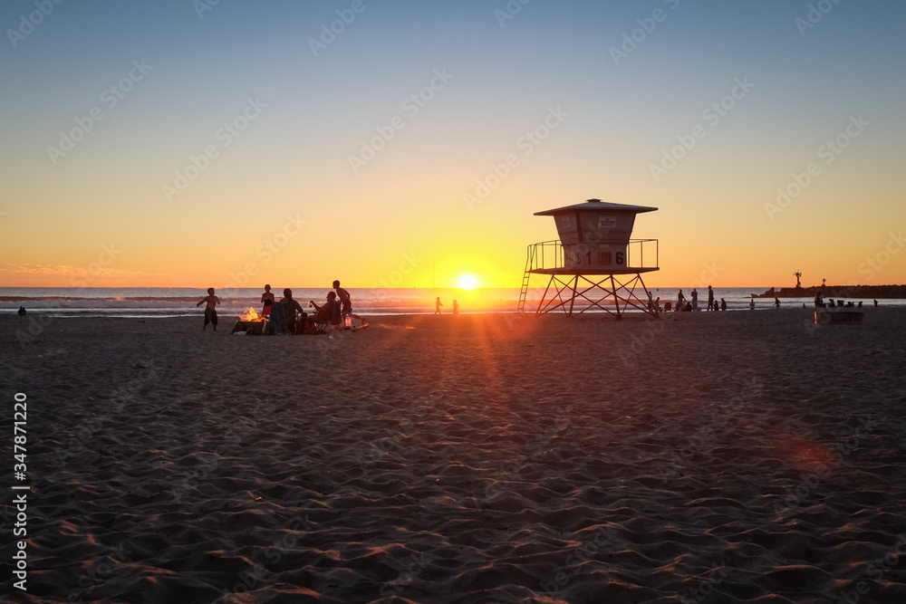 California Beach Scene with Lifeguard Tower California Beach Scene with Lifeguard Tower