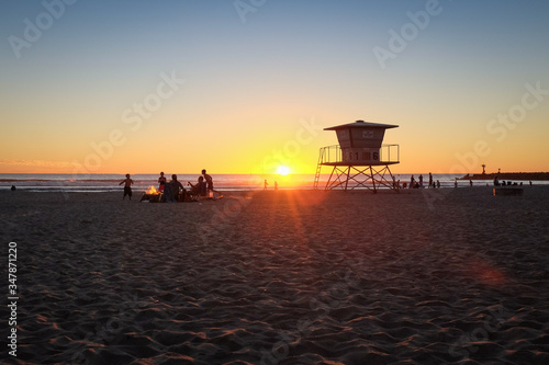 California Beach Scene with Lifeguard Tower © Rick Lohre
