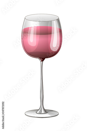 Stock vector illustration. A glass of 
pink wine drawn on a white background