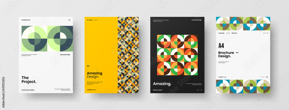 Company identity brochure template collection. Business presentation vector A4 vertical orientation front page mock up set. Corporate report cover abstract geometric illustration design layout bundle. Company identity brochure template collection. Business presentation vector A4 vertical orientation front page mock up set. Corporate report cover abstract geometric illustration design layout bundle.