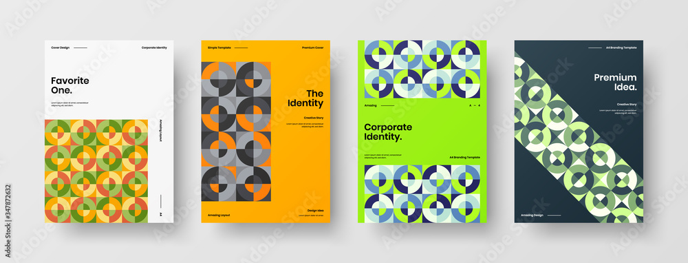 Company identity brochure template collection. Business presentation vector A4 vertical orientation front page mock up set. Corporate report cover abstract geometric illustration design layout bundle. Company identity brochure template collection. Business presentation vector A4 vertical orientation front page mock up set. Corporate report cover abstract geometric illustration design layout bundle.