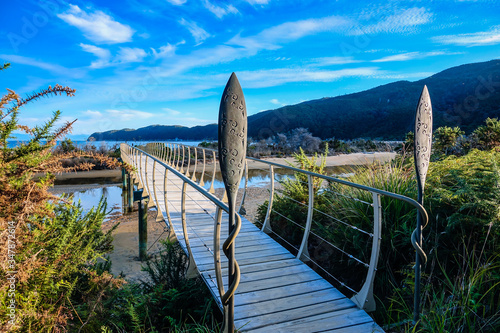Bridge before arriving on Onetahuti Bay, Abel Tasman Coast Track, Abel Tasman N.P, Tasman, South Island, New Zealand