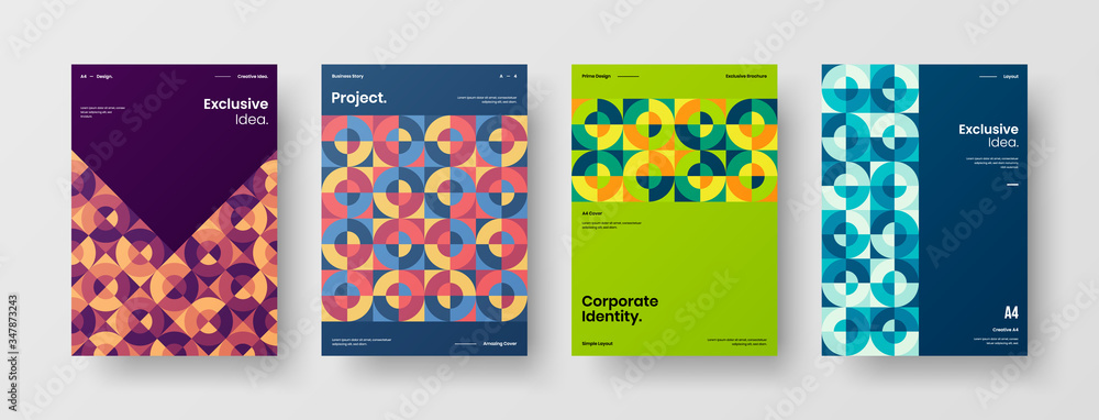 Company identity brochure template collection. Business presentation vector A4 vertical orientation front page mock up set. Corporate report cover abstract geometric illustration design layout bundle. Company identity brochure template collection. Business presentation vector A4 vertical orientation front page mock up set. Corporate report cover abstract geometric illustration design layout bundle.
