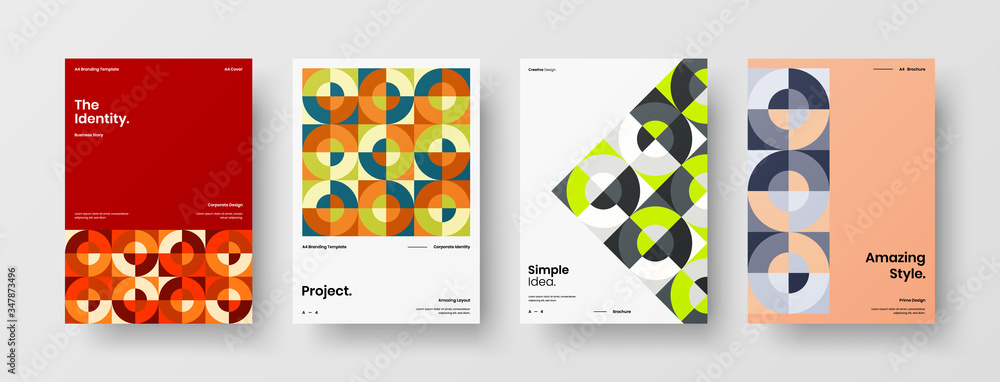 Company identity brochure template collection. Business presentation vector A4 vertical orientation front page mock up set. Corporate report cover abstract geometric illustration design layout bundle. Company identity brochure template collection. Business presentation vector A4 vertical orientation front page mock up set. Corporate report cover abstract geometric illustration design layout bundle.