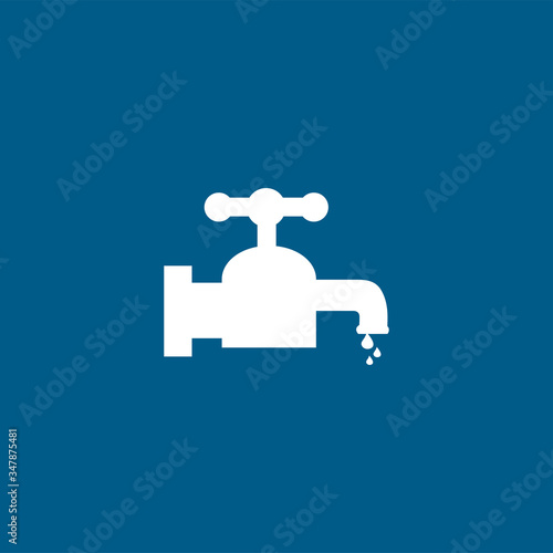 Water Tap Icon On Blue Background. Blue Flat Style Vector Illustration