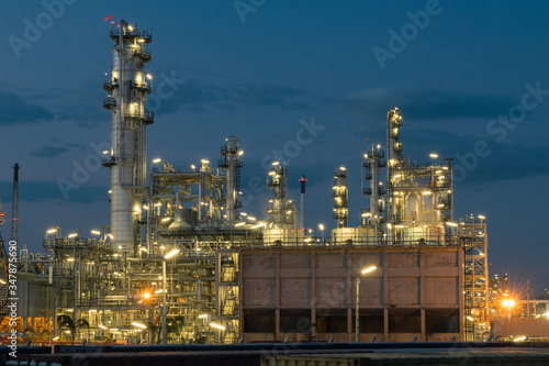 Oil Refinery factory in  evening, Petroleum, petrochemical plant