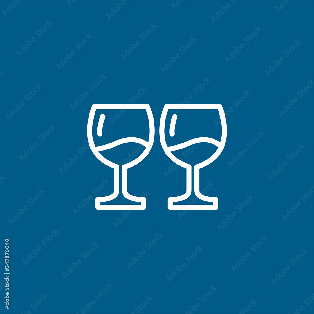 Wine Glasses Line Icon On Blue Background. Blue Flat Style Vector Illustration Wine Glasses Line Icon On Blue Background. Blue Flat Style Vector Illustration