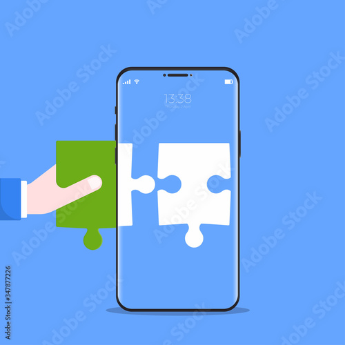 Business partnership and teamwork concept. Online and teleworking with mobile concept. vector illustration