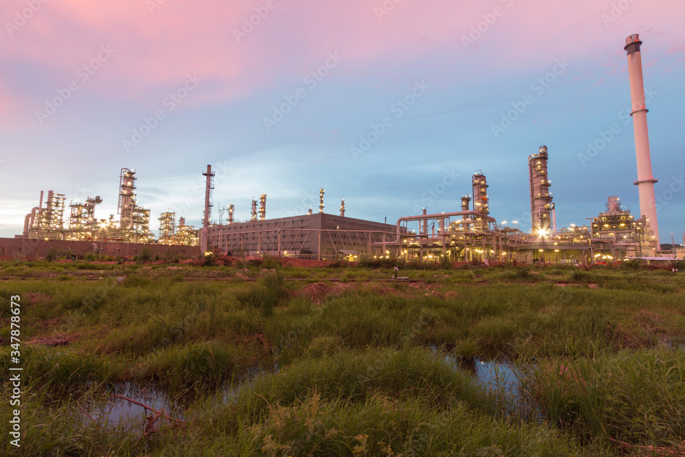 Oil Refinery factory with twilight, Petroleum, petrochemical plant
