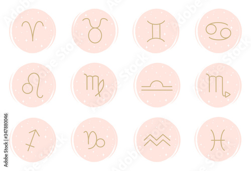 Vector set of logo design templates, icons and badges for social media highlight with cute zodiac symbols