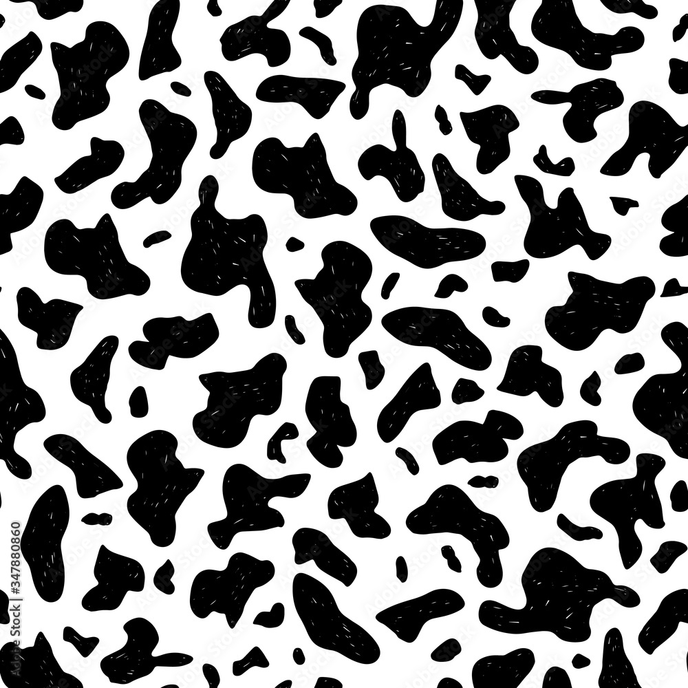Cow hand-drawn seamless pattern. Animal print background