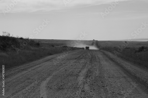Empty dusty road in the steppe