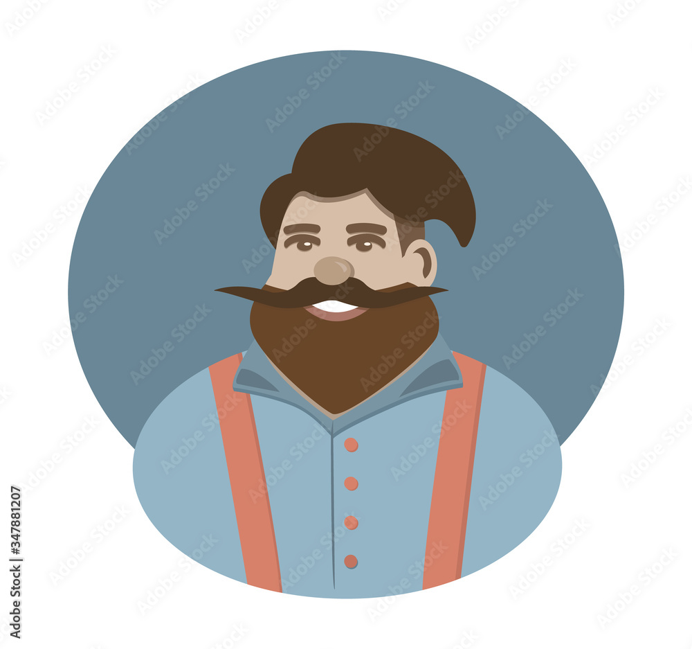 The fat hipster smiles. Vector illustration