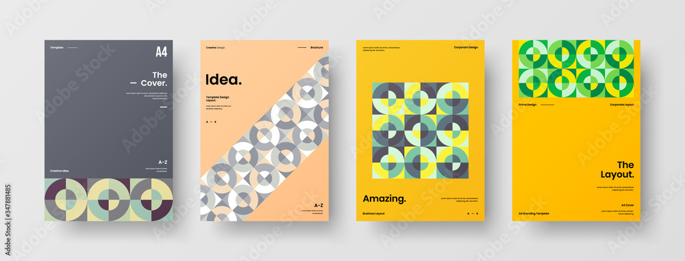 Company identity brochure template collection. Business presentation vector A4 vertical orientation front page mock up set. Corporate report cover abstract geometric illustration design layout bundle. Company identity brochure template collection. Business presentation vector A4 vertical orientation front page mock up set. Corporate report cover abstract geometric illustration design layout bundle.