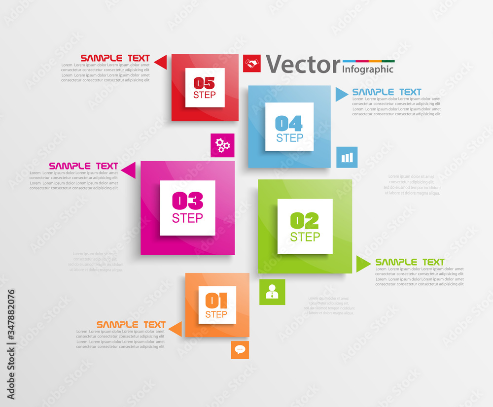Vector business infographics with colorful squares and 5 steps