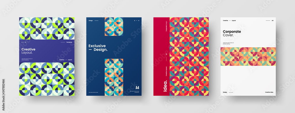Company identity brochure template collection. Business presentation vector A4 vertical orientation front page mock up set. Corporate report cover abstract geometric illustration design layout bundle. Company identity brochure template collection. Business presentation vector A4 vertical orientation front page mock up set. Corporate report cover abstract geometric illustration design layout bundle.