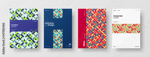 Company identity brochure template collection. Business presentation vector A4 vertical orientation front page mock up set. Corporate report cover abstract geometric illustration design layout bundle.