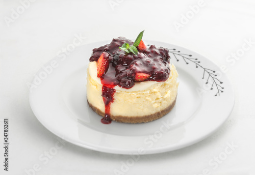 Cheese-based dessert and low-calorie fruit jam, healthy option.