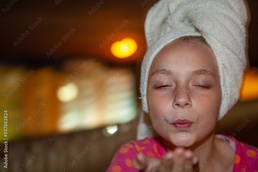 teen blowing sweatheart over with white towel in the hair teen blowing sweatheart over with white towel in the hair