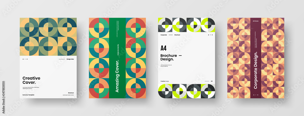 Company identity brochure template collection. Business presentation vector A4 vertical orientation front page mock up set. Corporate report cover abstract geometric illustration design layout bundle. Company identity brochure template collection. Business presentation vector A4 vertical orientation front page mock up set. Corporate report cover abstract geometric illustration design layout bundle.