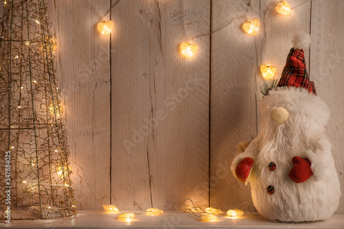 Foto background for Christmas texts with lights and gnomes