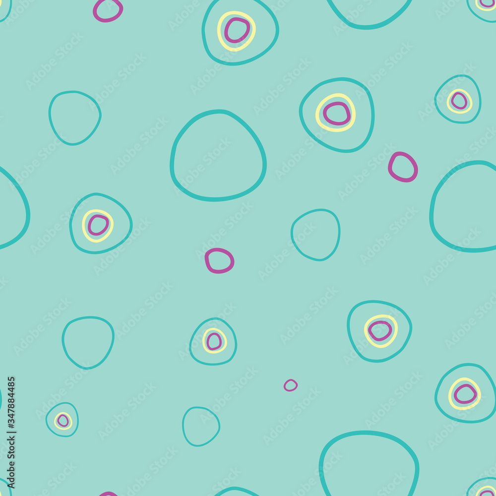 Rings and circles on light blue background seamless repeat vector pattern surface design