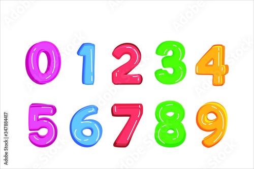 Kids Colored Cartoon Number Set. Vector set of 1-9 digit baby icons. school Mathematical Symbols.