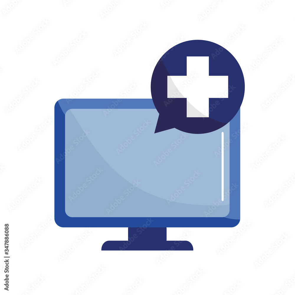 computer with cross bubble flat style icon vector design computer with cross bubble flat style icon vector design