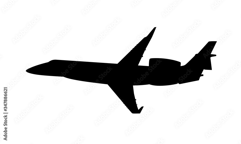 Silhouette of a private jet airplane on a white background. Vector illustration. Silhouette of a private jet airplane on a white background. Vector illustration.
