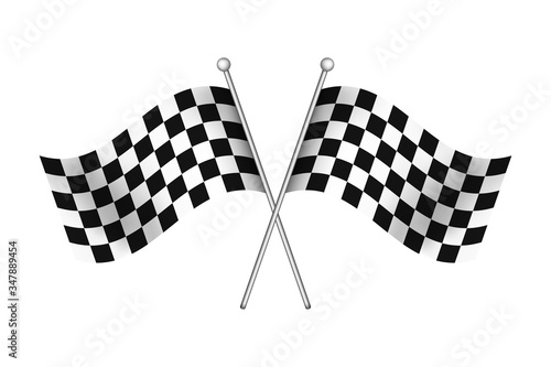 Black and white race flag for start and finish on rally road. Checkered waving flags for winner of motocross, car race. Sport element for marathon, automotive championship. Chess signage. vector.
