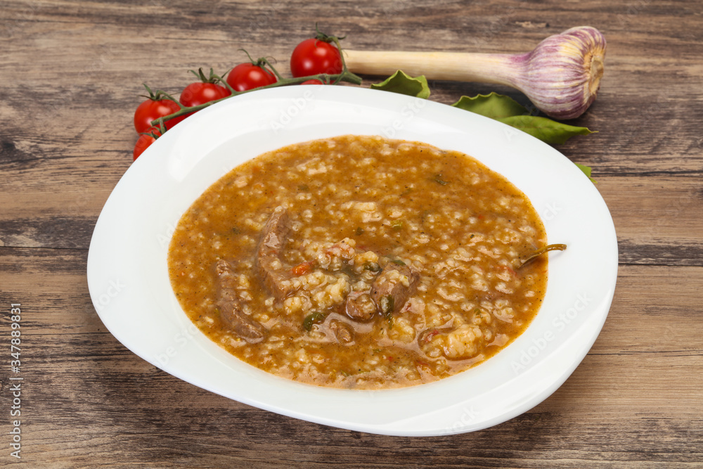 Caucasian Kharcho soup with beef meat Caucasian Kharcho soup with beef meat