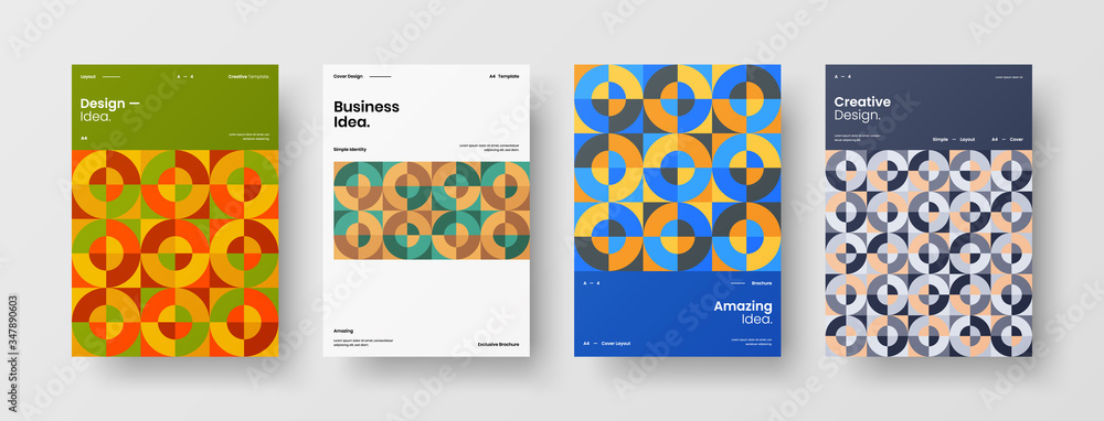 Company identity brochure template collection. Business presentation vector A4 vertical orientation front page mock up set. Corporate report cover abstract geometric illustration design layout bundle. Company identity brochure template collection. Business presentation vector A4 vertical orientation front page mock up set. Corporate report cover abstract geometric illustration design layout bundle.