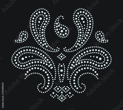 Rhinestone applique ornament design for t-shirt or blouse hot-fix transfer. Abstract beautiful glitter applique rhinestone motif. paisley rhinestud. photo
