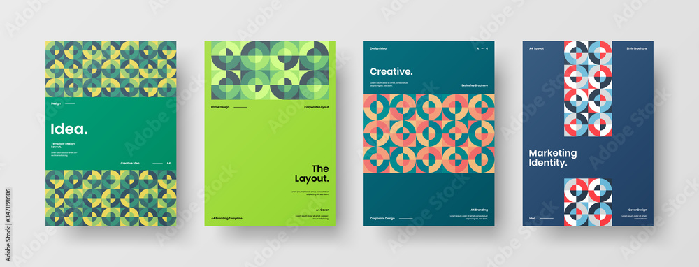 Company identity brochure template collection. Business presentation vector A4 vertical orientation front page mock up set. Corporate report cover abstract geometric illustration design layout bundle. Company identity brochure template collection. Business presentation vector A4 vertical orientation front page mock up set. Corporate report cover abstract geometric illustration design layout bundle.