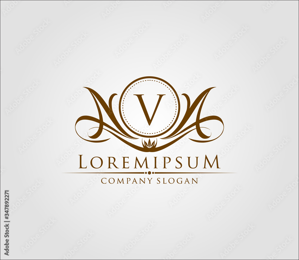 Fototapeta premium Letter V Luxury Boutique Logo, Heraldic Vintage Badge Design.