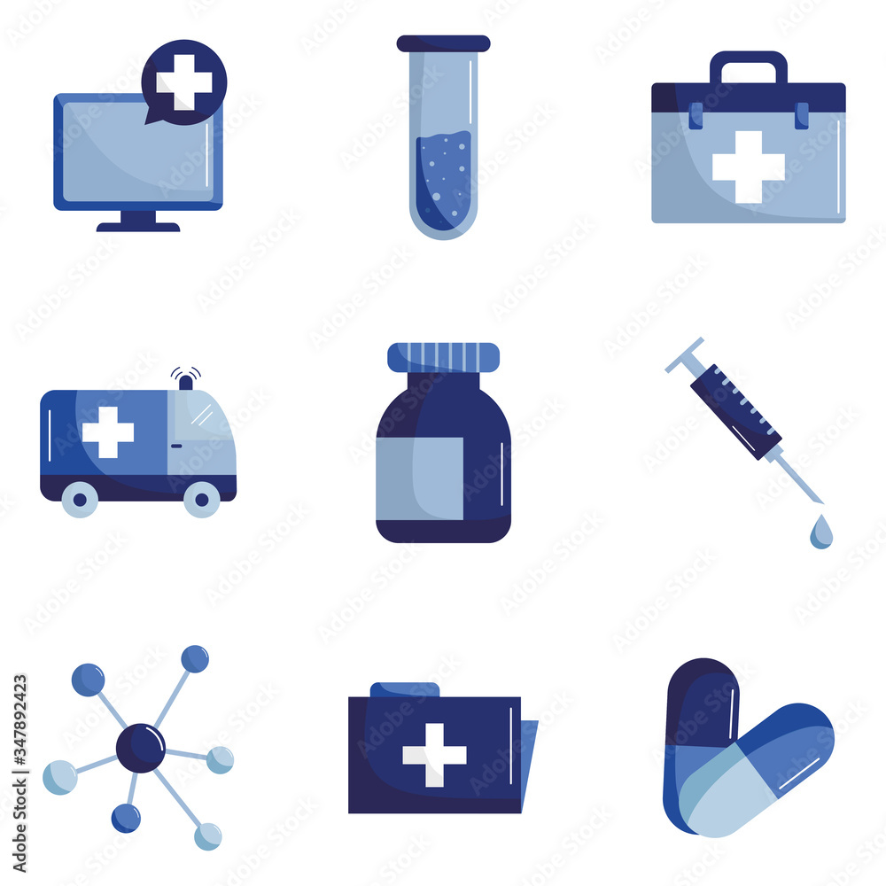 Medical and science flat style icon set vector design Medical and science flat style icon set vector design