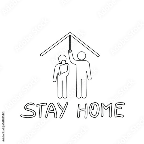Vector image of a self-isolation symbol. Family icon protected against dangerous disease COVID-19. Illustration of preventive measures in favor of the health of man, woman and child. Isolated picture 