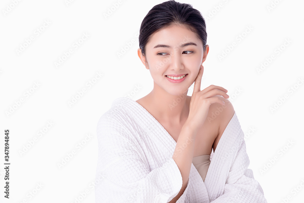 Portrait beautiful young asian woman clean fresh bare skin concept. Asian girl beauty face skincare and health wellness, Facial treatment, Perfect skin, Natural make up. Isolated on white background. Portrait beautiful young asian woman clean fresh bare skin concept. Asian girl beauty face skincare and health wellness, Facial treatment, Perfect skin, Natural make up. Isolated on white background.