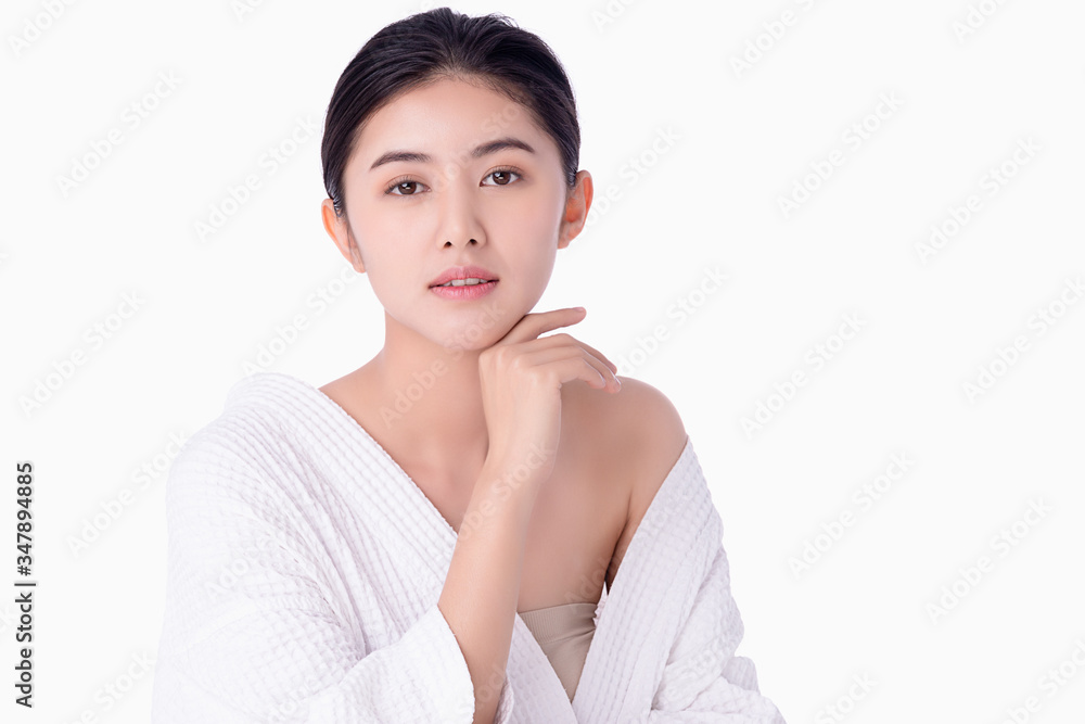 Portrait beautiful young asian woman clean fresh bare skin concept. Asian girl beauty face skincare and health wellness, Facial treatment, Perfect skin, Natural make up. Isolated on white background. Portrait beautiful young asian woman clean fresh bare skin concept. Asian girl beauty face skincare and health wellness, Facial treatment, Perfect skin, Natural make up. Isolated on white background.