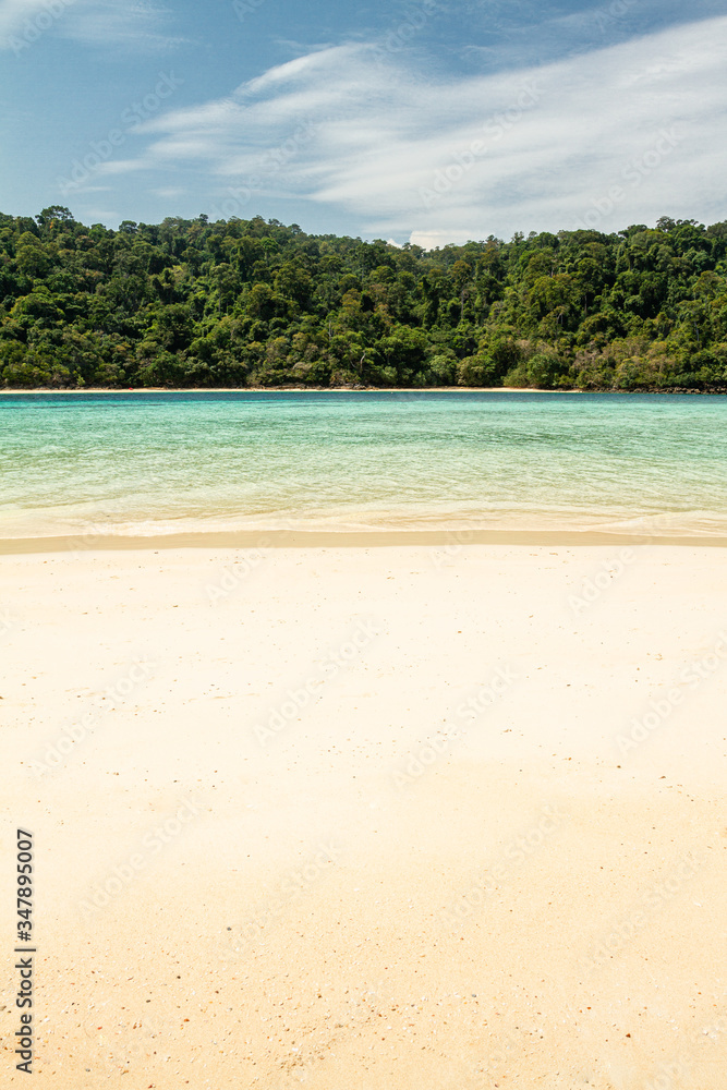 Layers of sand, sea, trees and sky, Ko Rok island, Thailand
