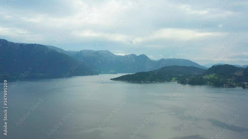 Flight over beautiful Hardangerfjord in Norway Flight over beautiful Hardangerfjord in Norway