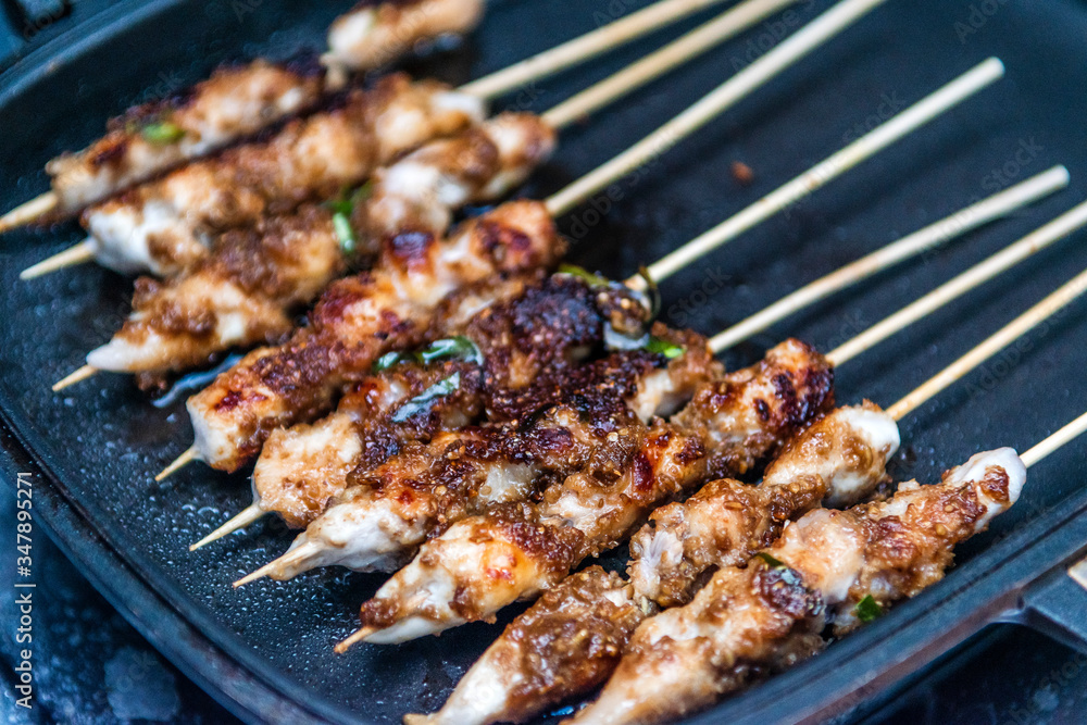 Chicken skewers or meat on the grill
