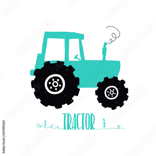 Hand drawing tractor print design. Vector illustration design for fashion fabrics, textile graphics, prints.