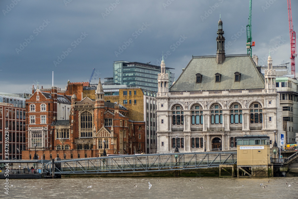 Historic building along the Thames River in London